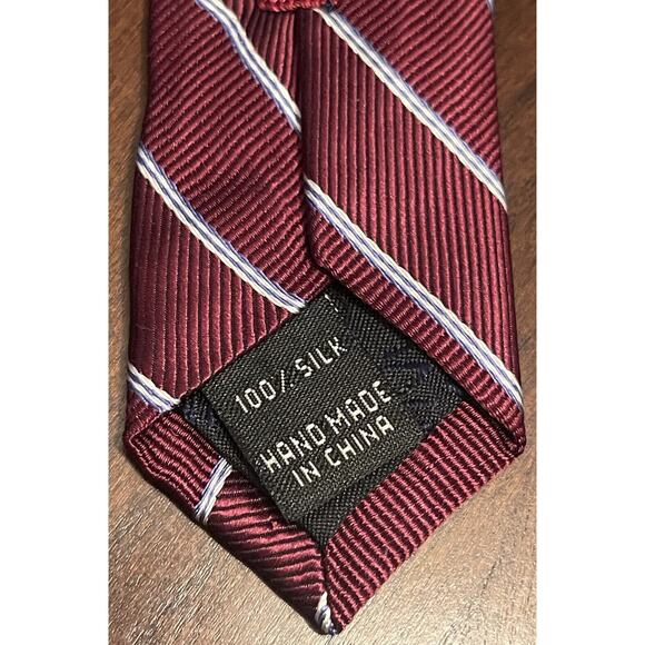 Jos. A. Bank Executive Collection Repp Hand Made Burgundy White Blue 100% Silk - Picture 7 of 9